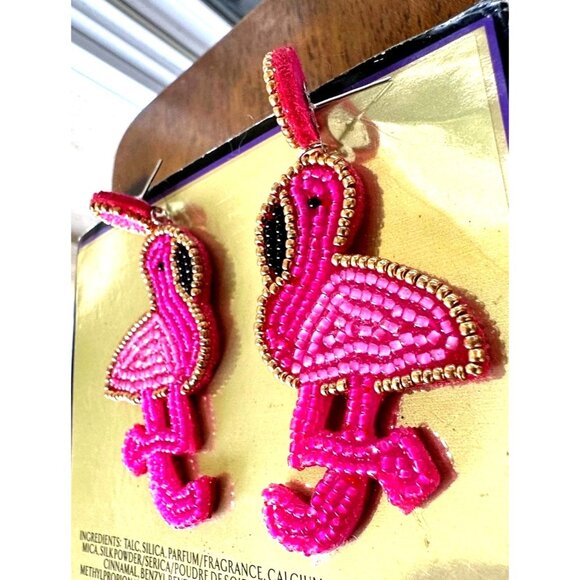 Flamingo Earrings Beaded Dangle Post New Pink Statement Jewelry Caribbe… - Picture 7 of 12